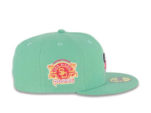 Load image into Gallery viewer, (City Connect Color) San Diego Padres New Era MLB 59FIFTY 5950 Fitted Cap Hat Teal Crown/Visor Magenta/Yellow Swinging Friar Logo Stadium Side Patch
