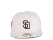Load image into Gallery viewer, San Diego Padres New Era MLB 59FIFTY 5950 Fitted Cap Hat White Crown/Visor Brown Logo Stadium Side Patch Gray UV