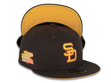 Load image into Gallery viewer, San Diego Padres New Era MLB 59FIFTY 5950 Fitted Cap Hat Brown Crown/Visor Yellow/Orange Logo 1984 World Series Side Patch Yellow UV