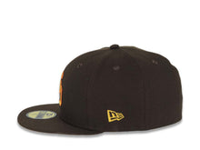 Load image into Gallery viewer, San Diego Padres New Era MLB 59FIFTY 5950 Fitted Cap Hat Brown Crown/Visor Yellow/Orange Logo 1984 World Series Side Patch Yellow UV