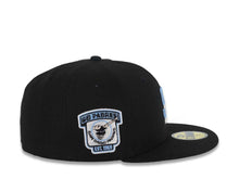 Load image into Gallery viewer, San Diego Padres New Era MLB 59FIFTY 5950 Fitted Cap Hat Black Crown/Visor Sky Blue/White Logo Go Padres Established 1969 Side Patch Sky Blue UV