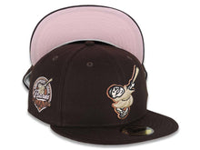 Load image into Gallery viewer, San Diego Padres New Era MLB 59FIFTY 5950 Fitted Cap Hat Dark Brown Crown/Visor Khaki/Metallic Brown Swinging Friar Logo 40th Anniversary Side Patch