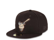 Load image into Gallery viewer, San Diego Padres New Era MLB 59FIFTY 5950 Fitted Cap Hat Dark Brown Crown/Visor Khaki/Metallic Brown Swinging Friar Logo 40th Anniversary Side Patch