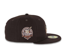 Load image into Gallery viewer, San Diego Padres New Era MLB 59FIFTY 5950 Fitted Cap Hat Dark Brown Crown/Visor Khaki/Metallic Brown Swinging Friar Logo 40th Anniversary Side Patch