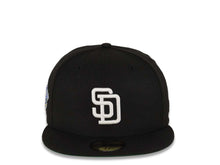Load image into Gallery viewer, San Diego Padres New Era MLB 59FIFTY 5950 Fitted Cap Hat Black Crown/Visor White Logo 1998 World Series Side Patch Green UV