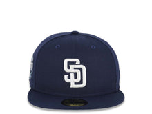 Load image into Gallery viewer, San Diego Padres New Era MLB 59FIFTY 5950 Fitted Cap Hat Light Navy Crown/Visor White Logo 2016 All-Star Game Side Patch Sky Blue UV