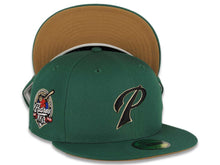 Load image into Gallery viewer, San Diego Padres New Era MLB 59FIFTY 5950 Fitted Cap Hat Green Crown/Visor Black/Wheat āPā Logo 40th Anniversary Side Patch Wheat UV