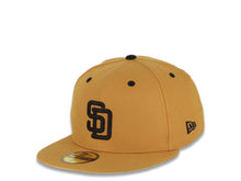 Load image into Gallery viewer, San Diego Padres New Era MLB 59FIFTY 5950 Fitted Cap Hat Tan Crown/Visor Black Logo 1998 World Series Side Patch Yellow UV