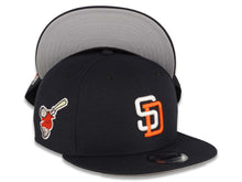 Load image into Gallery viewer, San Diego Padres New Era MLB 9FIFTY 950 Snapback Cap Hat Navy Crown/Visor White/Orange Logo Swinging Friar Side Patch Gray UV