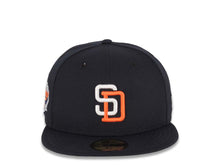 Load image into Gallery viewer, San Diego Padres New Era MLB 59FIFTY 5950 Fitted Cap Hat Navy Blue Crown/Visor White/Orange Logo Established 1969 Side Patch Gray UV