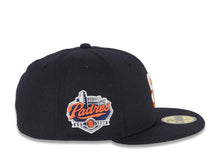 Load image into Gallery viewer, San Diego Padres New Era MLB 59FIFTY 5950 Fitted Cap Hat Navy Blue Crown/Visor White/Orange Logo Established 1969 Side Patch Gray UV