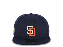 Load image into Gallery viewer, San Diego Padres New Era MLB 59FIFTY 5950 Fitted Cap Hat Light Navy Crown/Visor White/Orange Logo 2001 All-Star Game Side Patch Gray UV
