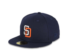 Load image into Gallery viewer, San Diego Padres New Era MLB 59FIFTY 5950 Fitted Cap Hat Light Navy Crown/Visor White/Orange Logo 2001 All-Star Game Side Patch Gray UV
