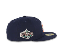 Load image into Gallery viewer, San Diego Padres New Era MLB 59FIFTY 5950 Fitted Cap Hat Light Navy Crown/Visor White/Orange Logo 2001 All-Star Game Side Patch Gray UV