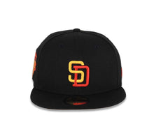 Load image into Gallery viewer, San Diego Padres New Era MLB 59FIFTY 5950 Fitted Cap Hat Black Crown/Visor Yellow/Red Logo 1992 All-Star Game Side Patch Yellow UV