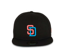 Load image into Gallery viewer, San Diego Padres New Era MLB 59FIFTY 5950 Fitted Cap Hat Black Crown/Visor Pink Glow/Blue Logo Blue UV