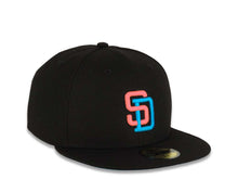 Load image into Gallery viewer, San Diego Padres New Era MLB 59FIFTY 5950 Fitted Cap Hat Black Crown/Visor Pink Glow/Blue Logo Blue UV