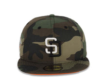 Load image into Gallery viewer, San Diego Padres New Era MLB 59FIFTY 5950 Fitted Cap Hat Camo Crown/Visor White/Black Logo 1998 World Series Side Patch Neon Orange UV