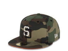 Load image into Gallery viewer, San Diego Padres New Era MLB 59FIFTY 5950 Fitted Cap Hat Camo Crown/Visor White/Black Logo 1998 World Series Side Patch Neon Orange UV