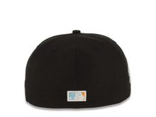 Load image into Gallery viewer, San Diego Padres New Era MLB 59FIFTY 5950 Fitted Cap Hat Black Crown/Visor Light Orange/Sky Blue Logo 1998 World Series Side Patch Light Orange UV
