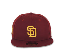 Load image into Gallery viewer, San Diego Padres New Era MLB 59FIFTY 5950 Fitted Cap Hat Cardinal Crown/Visor Yellow Logo 1998 World Series Side Patch Yellow UV