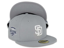 Load image into Gallery viewer, San Diego Padres New Era MLB 59FIFTY 5950 Fitted Cap Hat Gray Crown/Visor White Logo 1992 All-Star Game Side Patch Gray UV