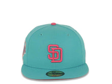 Load image into Gallery viewer, San Diego Padres New Era MLB 59FIFTY 5950 Fitted Cap Hat Teal Crown/Visor Magenta Logo 1992 All-Star Game Side Patch Magenta UV