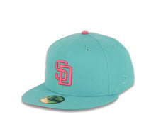 Load image into Gallery viewer, San Diego Padres New Era MLB 59FIFTY 5950 Fitted Cap Hat Teal Crown/Visor Magenta Logo 1992 All-Star Game Side Patch Magenta UV