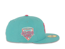 Load image into Gallery viewer, San Diego Padres New Era MLB 59FIFTY 5950 Fitted Cap Hat Teal Crown/Visor Magenta Logo 1992 All-Star Game Side Patch Magenta UV