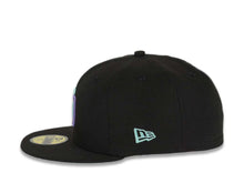 Load image into Gallery viewer, San Diego Padres New Era MLB 59FIFTY 5950 Fitted Cap Hat Black Crown/Visor Light Teal/Light Purple Logo 1992 All-Star Game Side Patch Light Teal UV