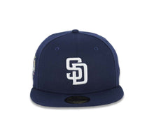 Load image into Gallery viewer, San Diego Padres New Era MLB 59FIFTY 5950 Fitted Cap Hat Light Navy Blue Crown/Visor White Logo 40th Anniversary Side Patch Gray UV