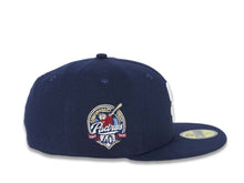 Load image into Gallery viewer, San Diego Padres New Era MLB 59FIFTY 5950 Fitted Cap Hat Light Navy Blue Crown/Visor White Logo 40th Anniversary Side Patch Gray UV