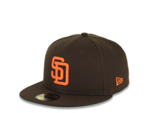 Load image into Gallery viewer, San Diego Padres New Era MLB 59FIFTY 5950 Fitted Cap Hat Brown Crown/Visor Orange Logo 1985 Padres Script Side Patch Green UV