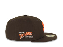 Load image into Gallery viewer, San Diego Padres New Era MLB 59FIFTY 5950 Fitted Cap Hat Brown Crown/Visor Orange Logo 1985 Padres Script Side Patch Green UV