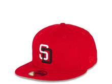 Load image into Gallery viewer, San Diego Padres New Era MLB 59FIFTY 5950 Fitted Cap Hat Red Crown/Visor White/Black Logo 1998 World Series Side Patch Yellow Green