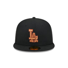 Load image into Gallery viewer, Los Angeles Dodgers New Era MLB 59FIFTY 5950 Fitted Cap Hat Black Crown/Visor Metallic Brown/ Orange Logo (Metallic Pop)