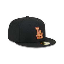Load image into Gallery viewer, Los Angeles Dodgers New Era MLB 59FIFTY 5950 Fitted Cap Hat Black Crown/Visor Metallic Brown/ Orange Logo (Metallic Pop)