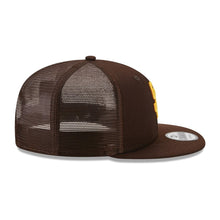 Load image into Gallery viewer, (Youth) San Diego Padres New Era MLB Kid 9FIFTY 950 Trucker Mesh Snapback Cap Hat Brown Crown/Visor Yellow Logo