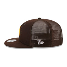 Load image into Gallery viewer, (Youth) San Diego Padres New Era MLB Kid 9FIFTY 950 Trucker Mesh Snapback Cap Hat Brown Crown/Visor Yellow Logo