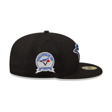 Load image into Gallery viewer, Toronto Blue Jays New Era MLB 59FIFTY 5950 Fitted Cap Hat Black Crown/Visor Team Color Metallic Logo 40th Season Side Patch Green UV
