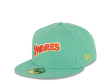 Load image into Gallery viewer, (City Connect Colors) San Diego Padres New Era MLB 59FIFTY 5950 Fitted Cap Hat Light Teal Crown/Visor Magenta/Yellow Script Logo Stadium Side Patch