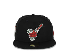 Load image into Gallery viewer, San Diego Padres New Era MLB 59FIFTY 5950 Fitted Cap Hat Black Crown/Visor Red/Green Swinging Friar Logo 40th Anniversary Side Patch Green UV