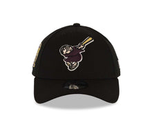 Load image into Gallery viewer, San Diego Padres New Era MLB 9FORTY 940 Adjustable Cap Hat Black Crown/Visor Maroon/Gold Swinging Friar Logo 25th Anniversary Side Patch Gray UV