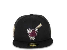 Load image into Gallery viewer, (Youth) San Diego Padres New Era MLB 59FIFTY 5950 Kid Fitted Cap Hat Black Crown/Visor Maroon/Metallic Gold Swinging Friar Logo 25th Anniversary Patch