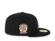 Load image into Gallery viewer, (Youth) San Diego Padres New Era MLB 59FIFTY 5950 Kid Fitted Cap Hat Black Crown/Visor Maroon/Metallic Gold Swinging Friar Logo 25th Anniversary Patch