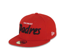 Load image into Gallery viewer, San Diego Padres New Era MLB 59FIFTY 5950 Fitted Cap Hat Red Crown/Visor White/Black Script Logo Established 1969 Side Patch Gray UV