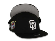 Load image into Gallery viewer, (Youth) San Diego Padres New Era MLB 9FIFTY 950 Snapback Cap Hat Black Crown/Visor White Logo 40th Anniversary Side Patch Gray UV