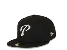 Load image into Gallery viewer, San Diego Padres New Era MLB 59FIFTY 5950 Fitted Cap Hat Black Crown/Visor White "P" Logo 40th Anniversary Side Patch Gray UV
