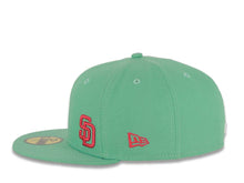 Load image into Gallery viewer, (City Connect Colors) San Diego Padres New Era MLB 59FIFTY 5950 Fitted Cap Hat Light Teal Crown/Visor Magenta Flawless Small Logo Gray UV