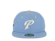 Load image into Gallery viewer, San Diego Padres New Era MLB 59FIFTY 5950 Fitted Cap Hat Sky Blue Crown/Visor Glow White/Light Yellow P Logo 40th Anniversary Side Patch Yellow UV